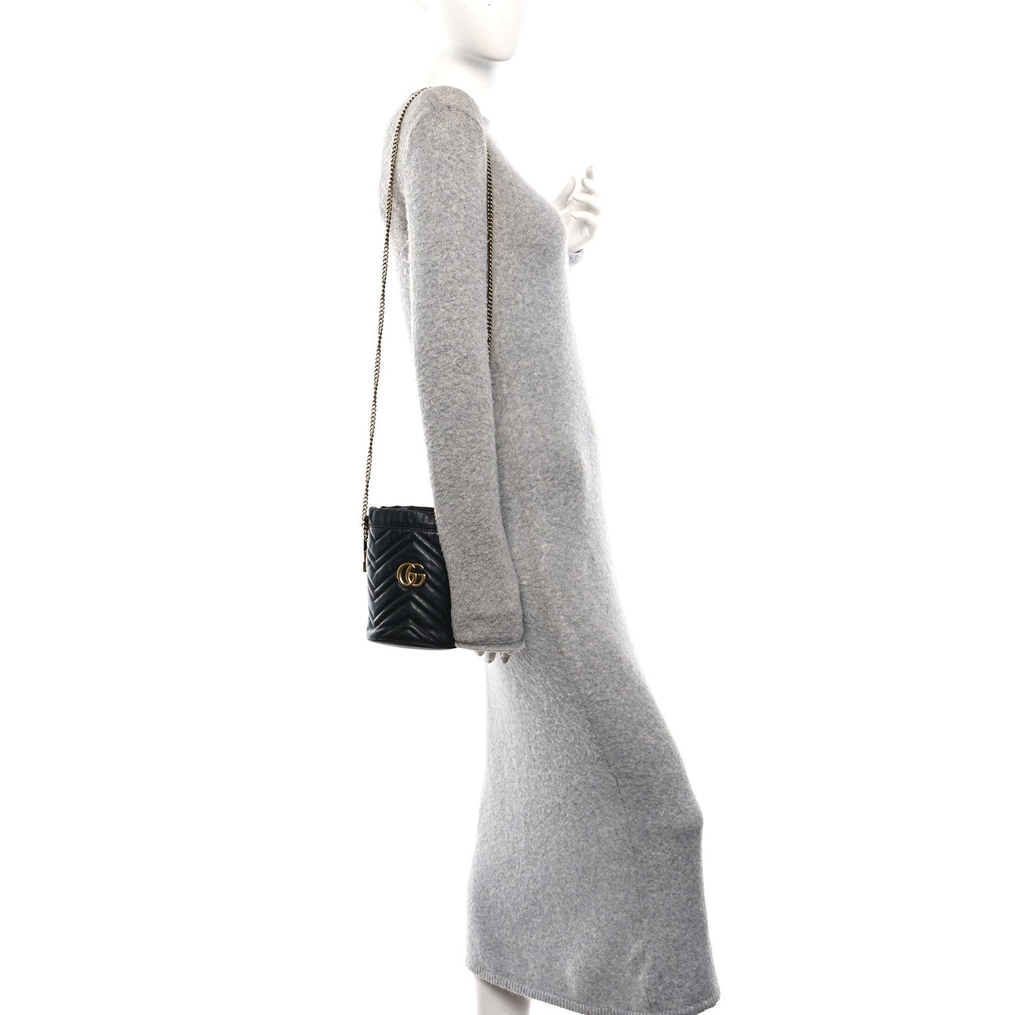 Calfskin Matelasse Mini GG Marmont 2.0 Bucket Bag Black