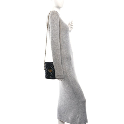Calfskin Matelasse Mini GG Marmont 2.0 Bucket Bag Black
