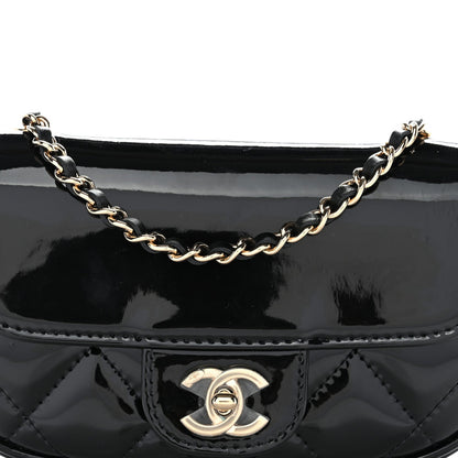 Patent Calfskin Quilted Mini Flap Black