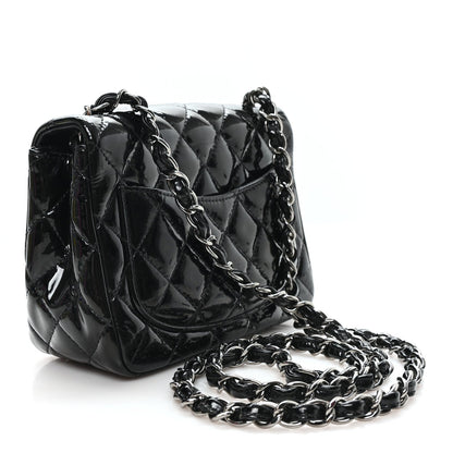 Patent Calfskin Quilted Mini Square Flap Black