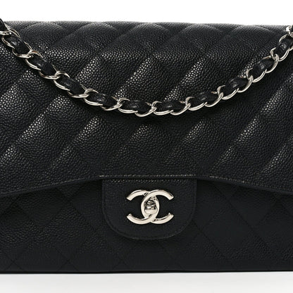 Caviar Quilted Jumbo Double Flap Black
