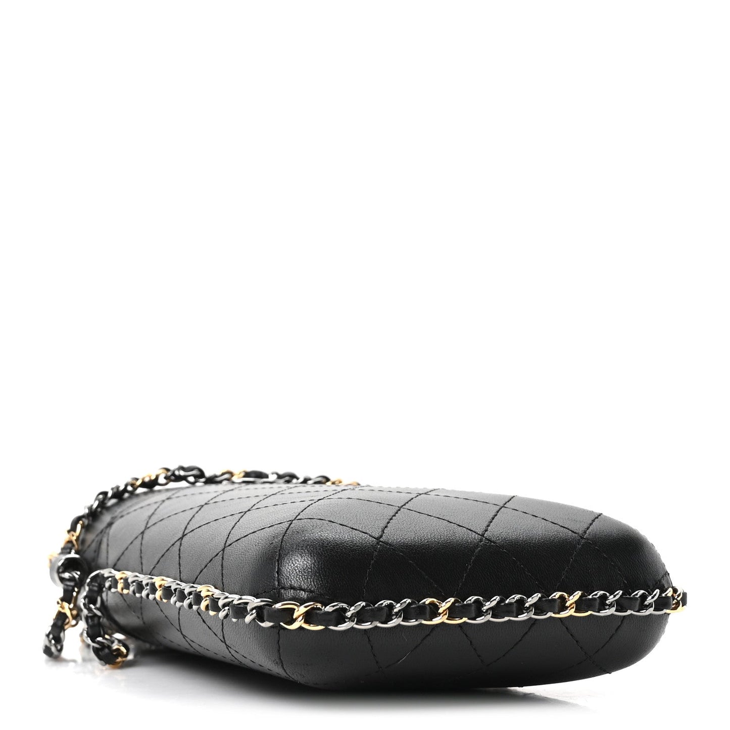 Lambskin Quilted Chain Around Phone Holder Black