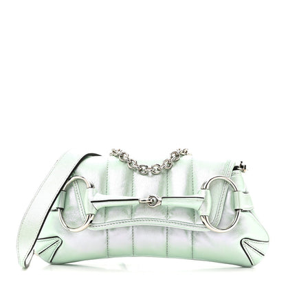 Iridescent Nappa Vertical Matelasse Small Maxi Horsebit Chain Shoulder Bag Iridescent Salvy Green