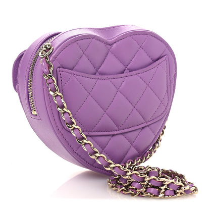 Lambskin Quilted CC In Love Heart Clutch With Chain Purple