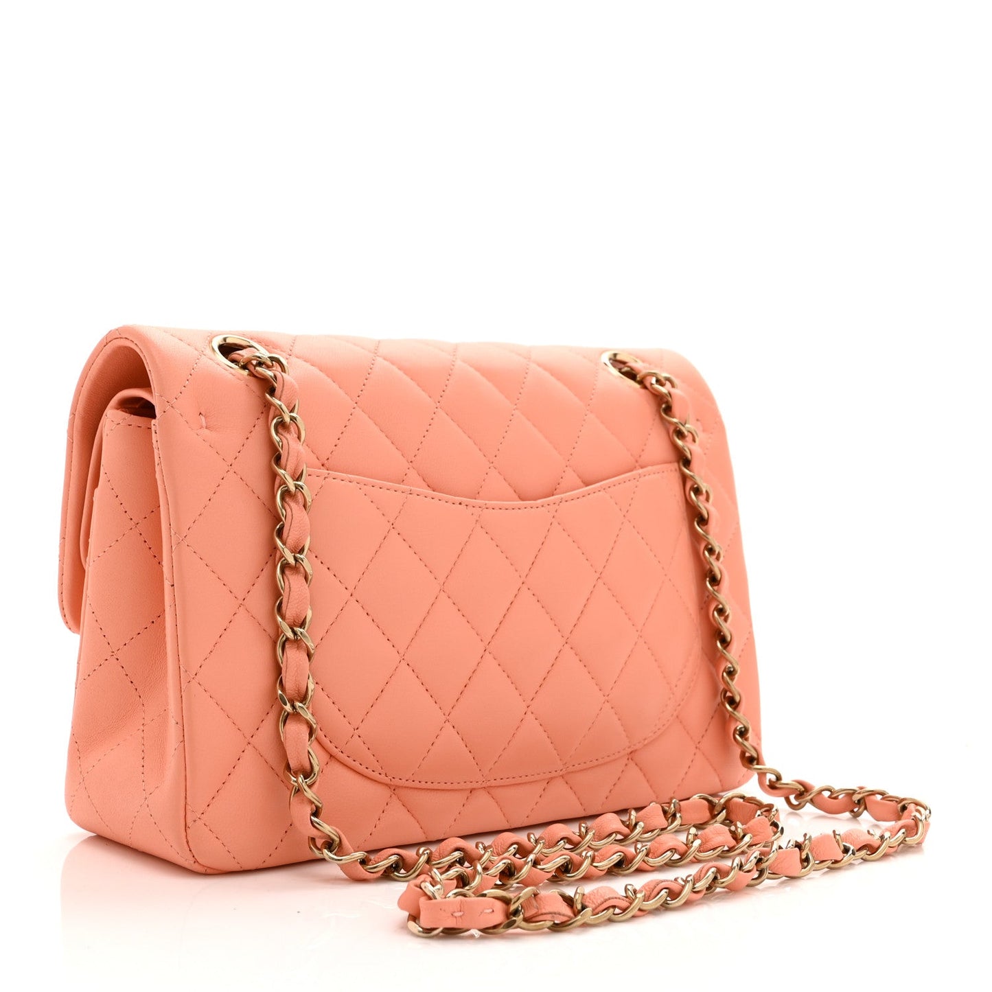 Lambskin Quilted Small Double Flap Light Orange