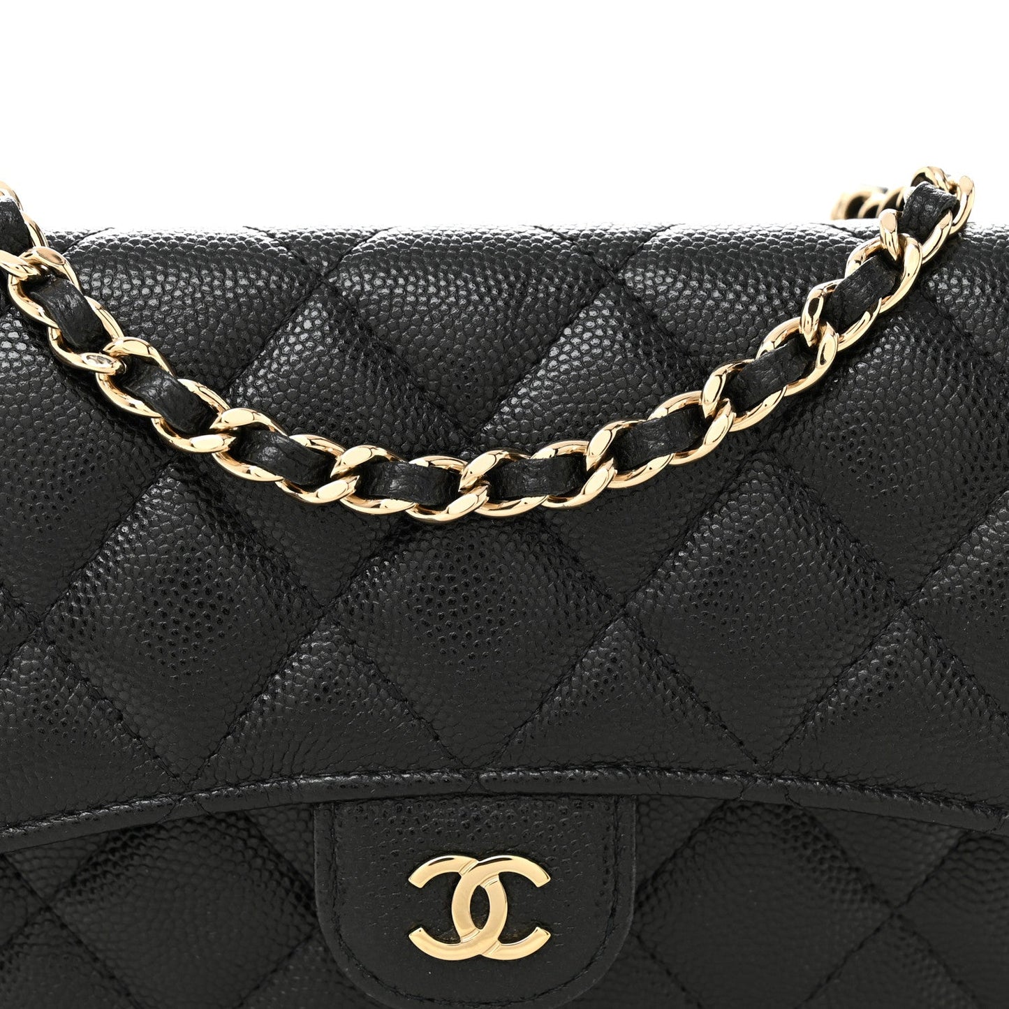 Caviar Quilted Flap Phone Holder With Chain Black