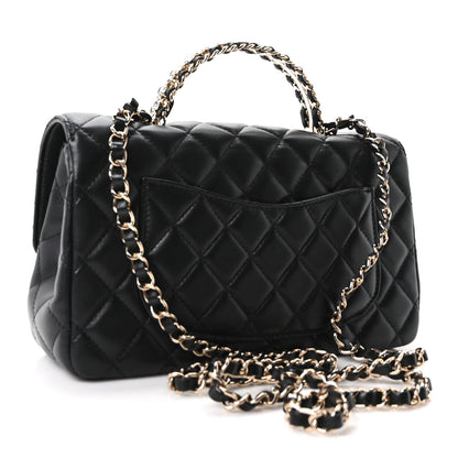 Lambskin Quilted Crystal Top Handle Small Rectangular Flap Black