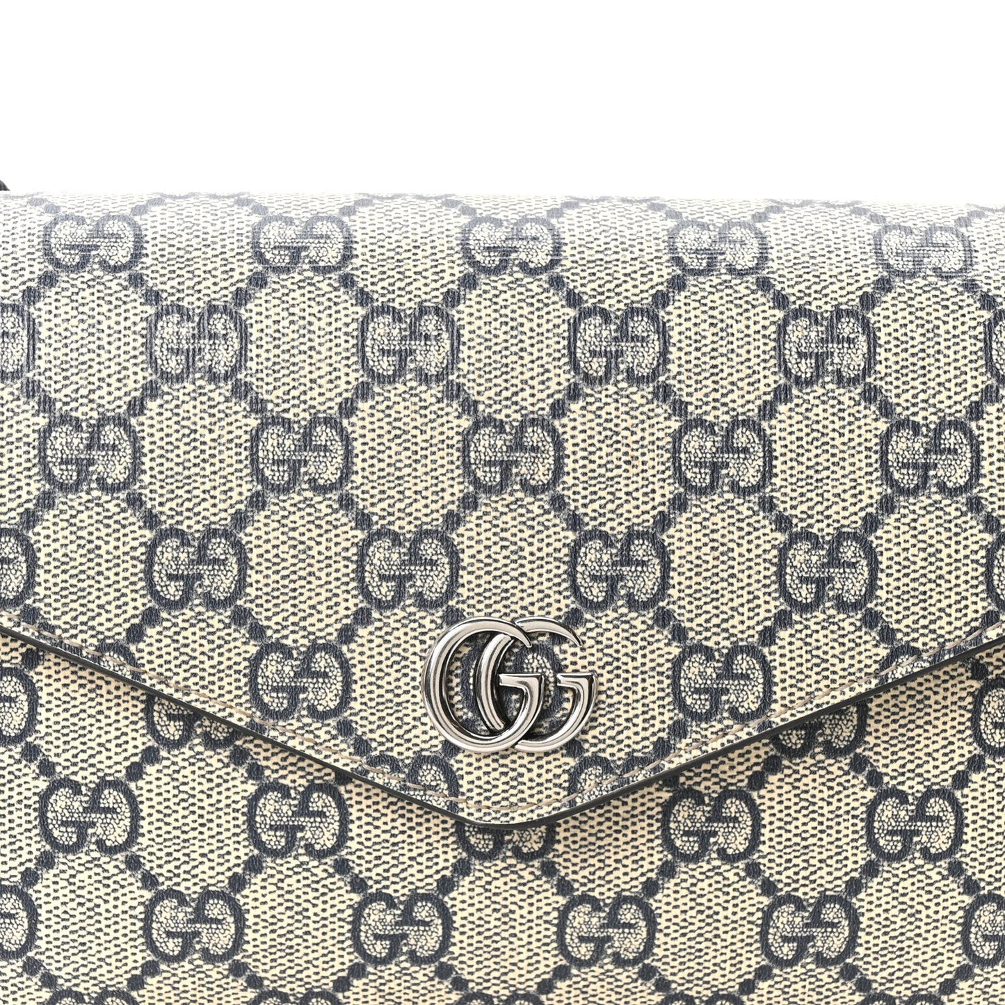 GG Supreme Monogram Textured Dollar Calfskin Web Mini Ophidia Envelope Shoulder Bag Beige Blue