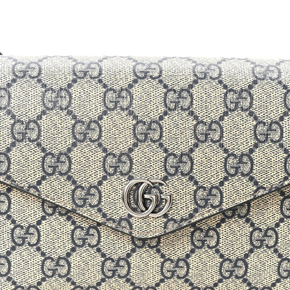GG Supreme Monogram Textured Dollar Calfskin Web Mini Ophidia Envelope Shoulder Bag Beige Blue