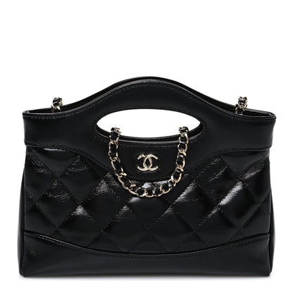 Shiny Crumpled Calfskin Quilted Nano 31 Shopping Bag Black