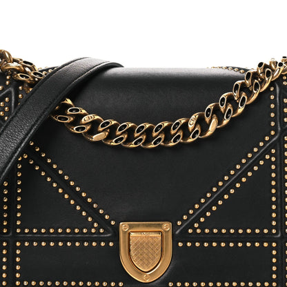 Lambskin Studded Medium Diorama Flap Bag Black