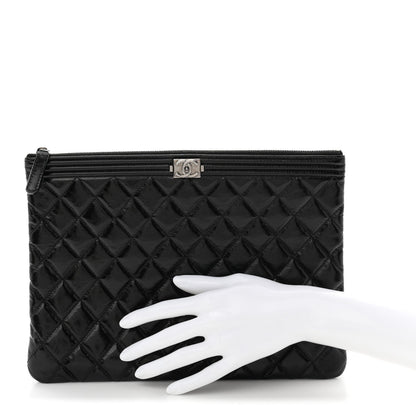 Patent Calfskin Quilted Medium Boy Cosmetic Case Black