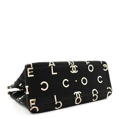Canvas Printed Quilted Logo Tote Black White