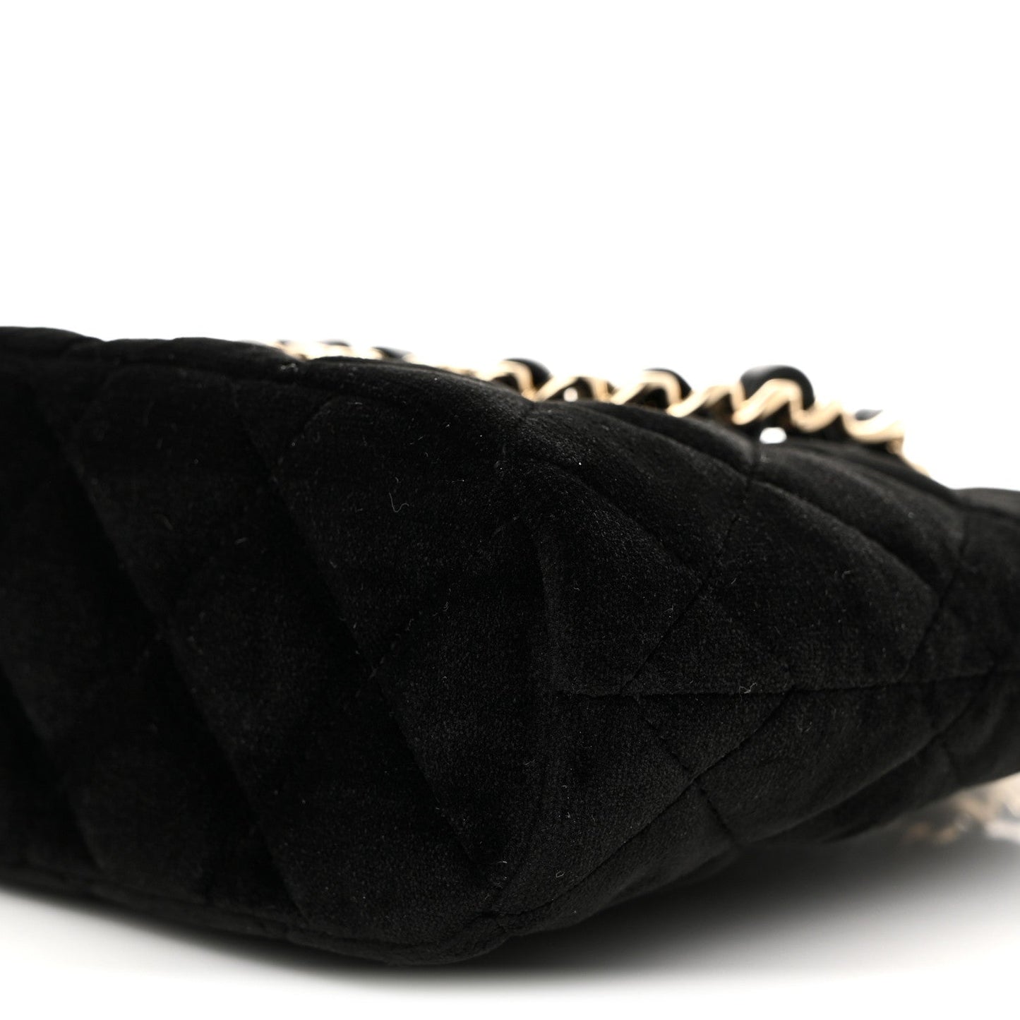 Velvet Quilted Shiny Coco Clutch With Chain Black