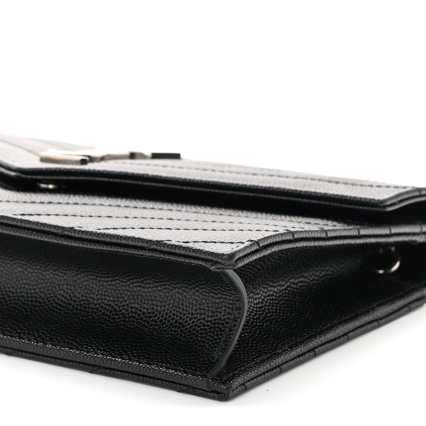 Grain De Poudre Matelasse Chevron Monogram Envelope Chain Wallet Black
