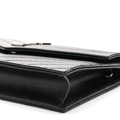 Grain De Poudre Matelasse Chevron Monogram Envelope Chain Wallet Black