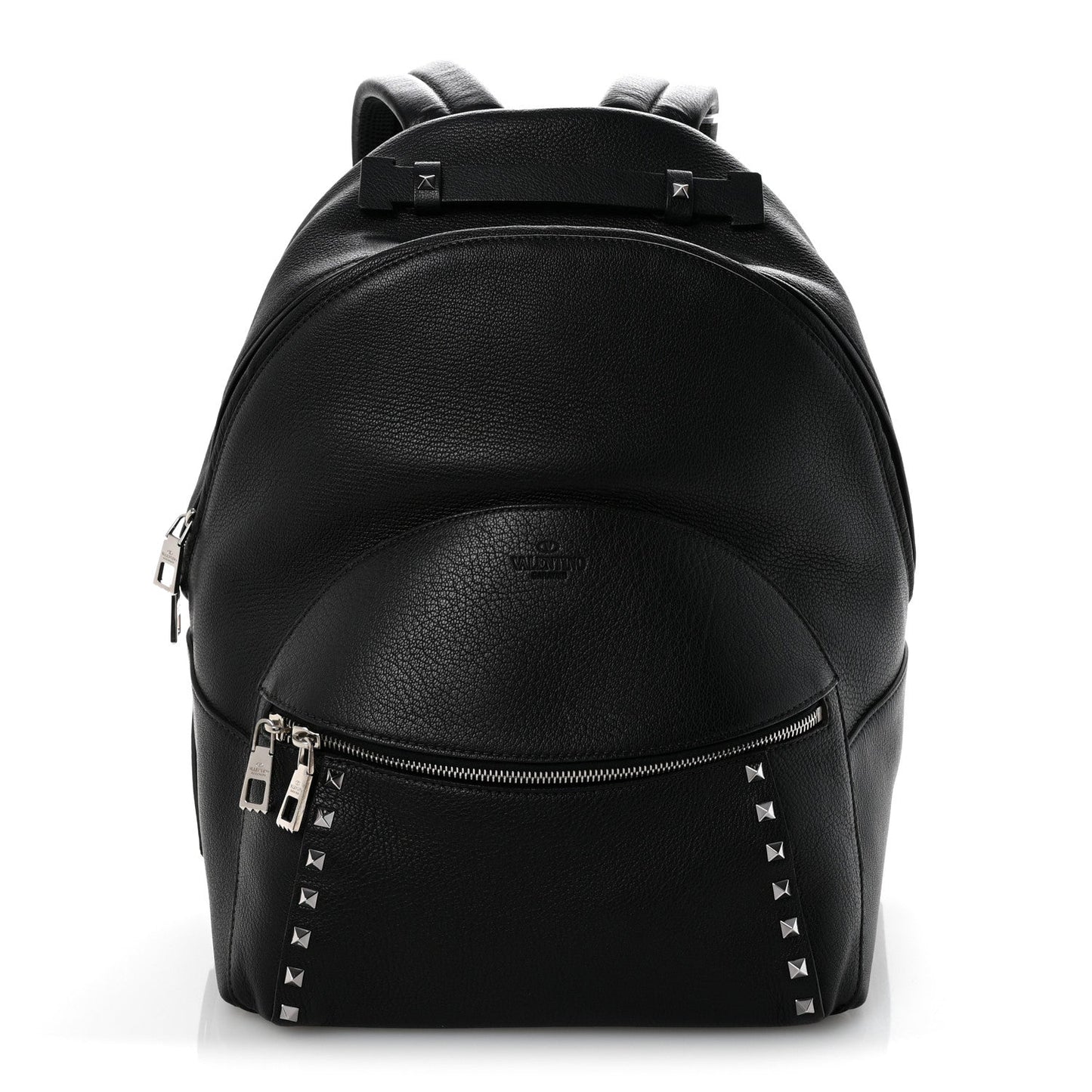 Grained Calfskin Rockstud Backpack Black