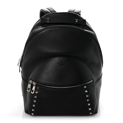 Grained Calfskin Rockstud Backpack Black