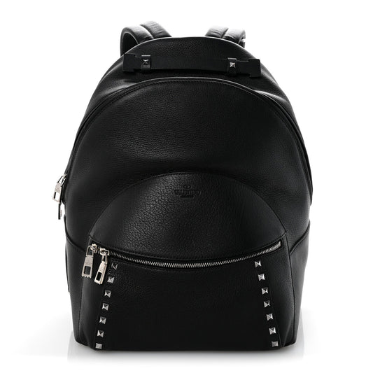 Grained Calfskin Rockstud Backpack Black