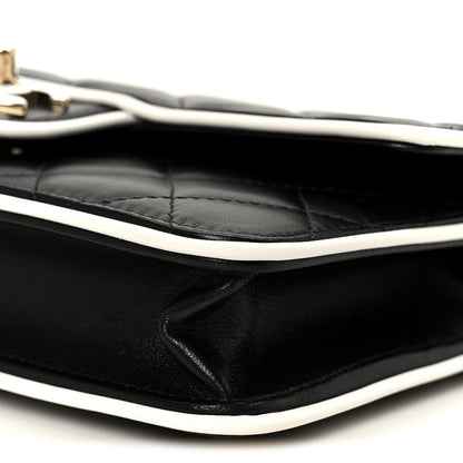 Lambskin Quilted Resin CC Mini Flap Bag Black White