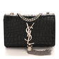 Calfskin Crocodile Embossed Small Classic Monogram Kate Tassel Satchel Black