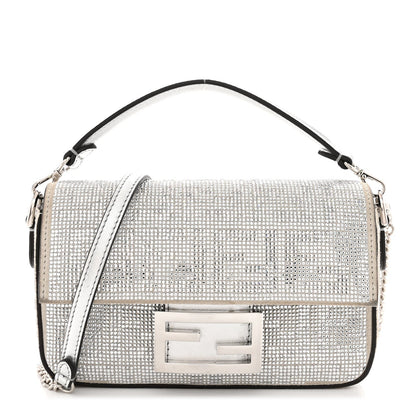 Crystal Vitello Laminato FF Mini Baguette Crystal Argento