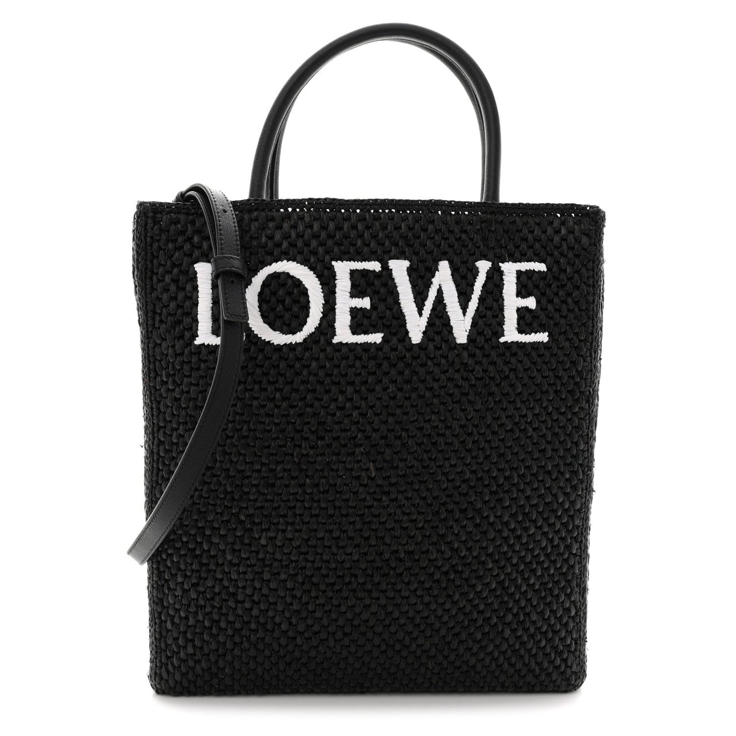 Raffia Calfskin Standard A4 Tote Bag Black