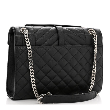 Grain De Poudre Textured Mixed Matelasse Triquilt Medium Monogram Satchel Black