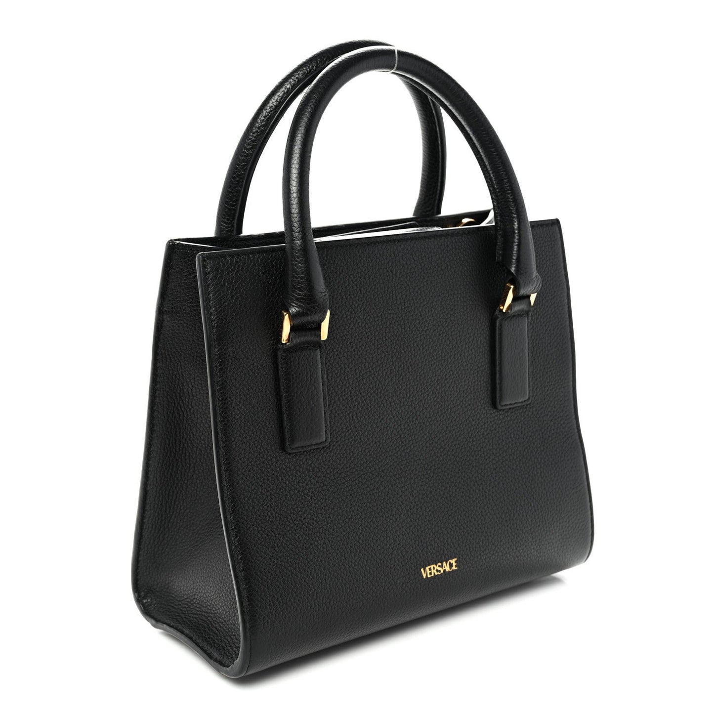 Grainy Calfskin Virtus Top Handle Tote Black