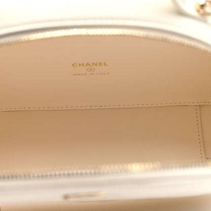 Grained Calfskin Quilted Top Handle Chain Clutch White
