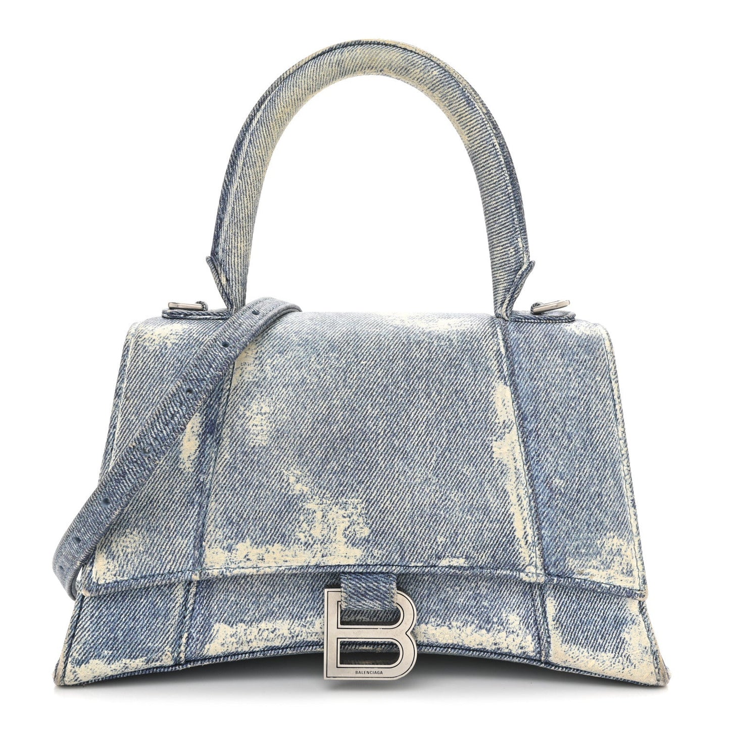 Nappa Denim Printed Hourglass Top Handle Bag Small Denim Blue