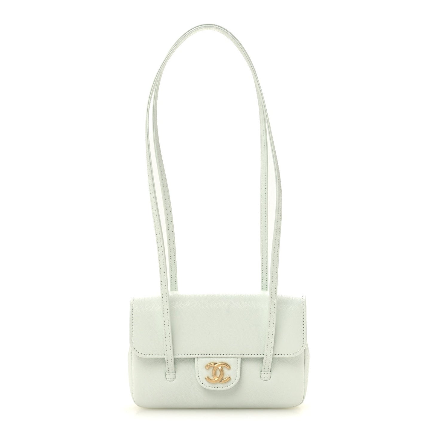 Shiny Caviar Mini Preppy Coco Shoulder Bag Light Blue