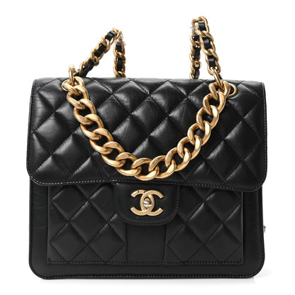Aged Calfskin Quilted Double You Backpack Black