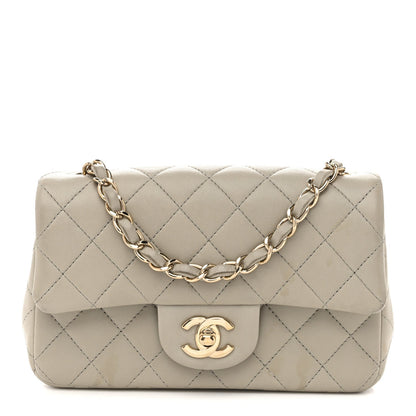 Lambskin Quilted Mini Rectangular Flap Grey