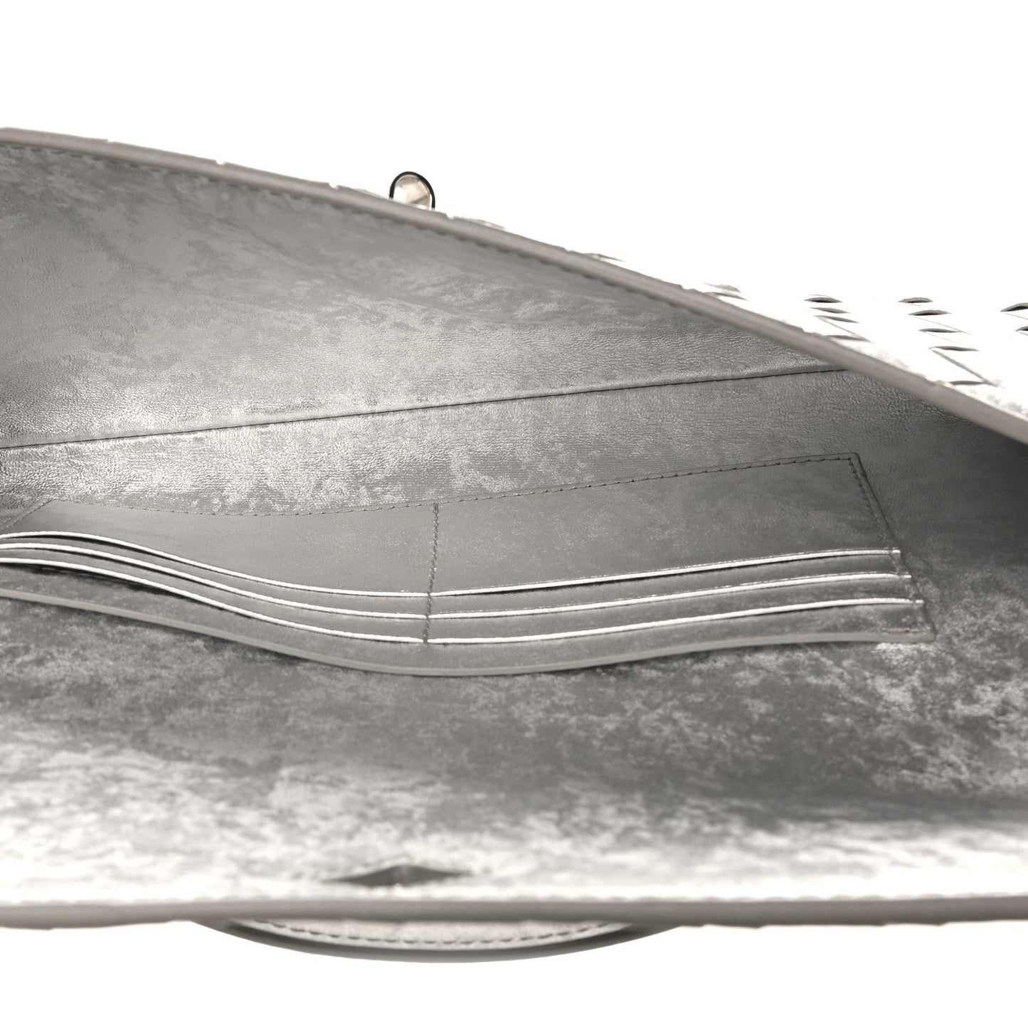 Metallic Lambskin Intrecciato Long Andiamo Top Handle Clutch Silver