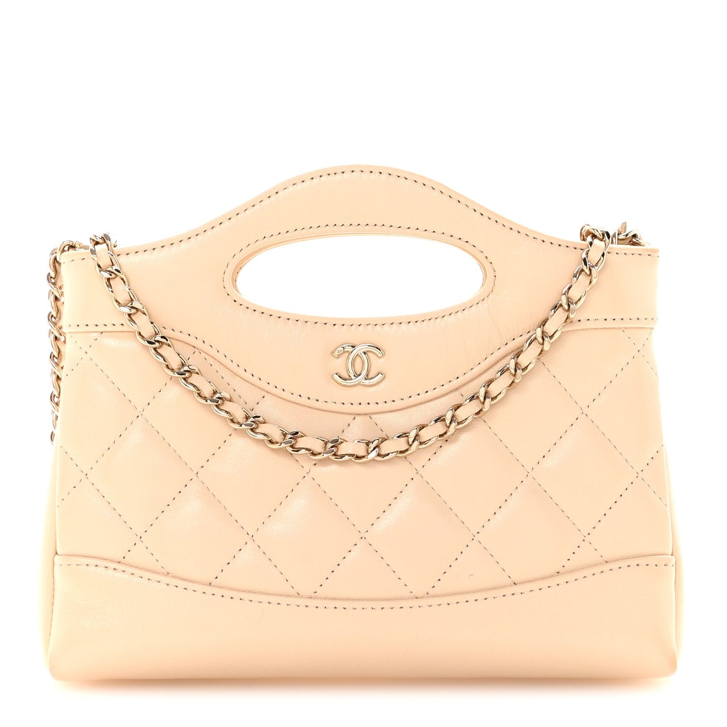 Shiny Crumpled Calfskin Quilted Nano 31 Shopping Bag Beige