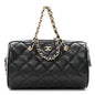 Caviar Quilted Barrel Clutch With Chain  Black