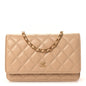 Caviar Quilted Wallet on Chain WOC Beige