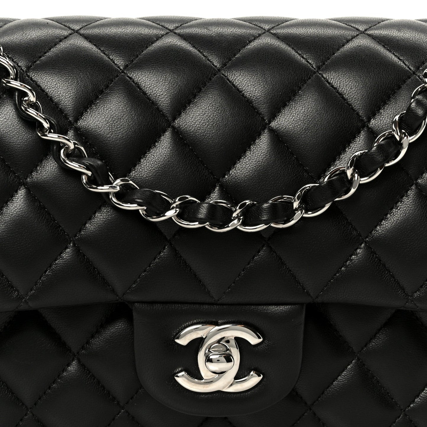 Lambskin Quilted Medium Double Flap Black