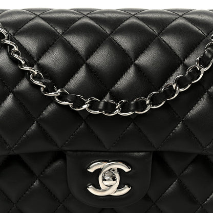 Lambskin Quilted Medium Double Flap Black