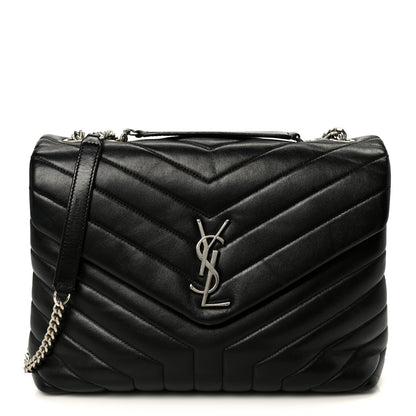Calfskin Y Quilted Monogram Medium Loulou Chain Satchel Black