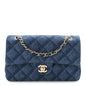 Printed Denim Quilted Small Double Flap Blue