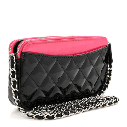 Patent Quilted Small Clutch With Chain Pink Black