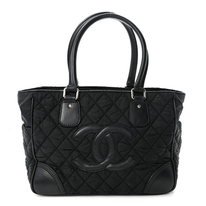 Nylon Calfskin Quilted CC Paris New York Tote Bag Black