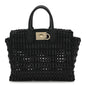 Raffia Calfskin The Studio Box Tote Black