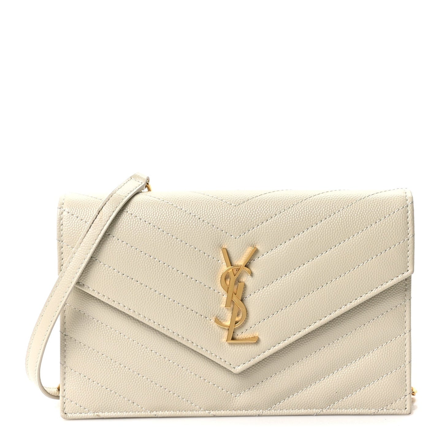 Grain De Poudre Matelasse Chevron Monogram Envelope Chain Wallet Crema Soft