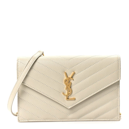 Grain De Poudre Matelasse Chevron Monogram Envelope Chain Wallet Crema Soft