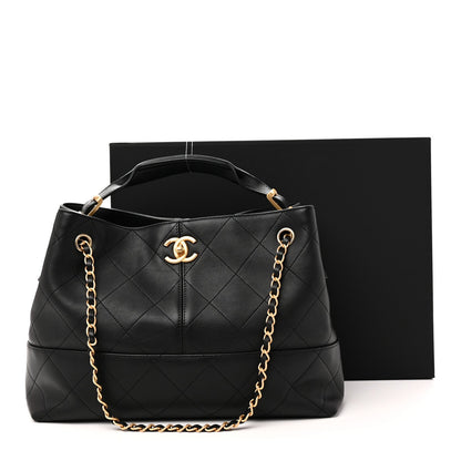 Calfskin Quilted Small Coco Base Shopping Bag Black