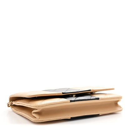 Lambskin Quilted Wallet On Chain WOC Beige Black