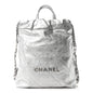 Metallic Calfskin Quilted Chanel 22 Backpack Silver